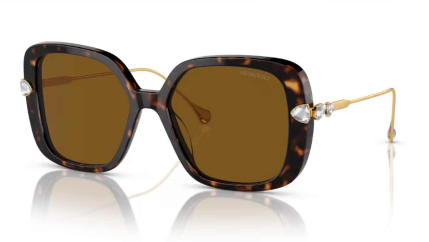 Swarovski Brown Diamanté Sunglasses in Havana