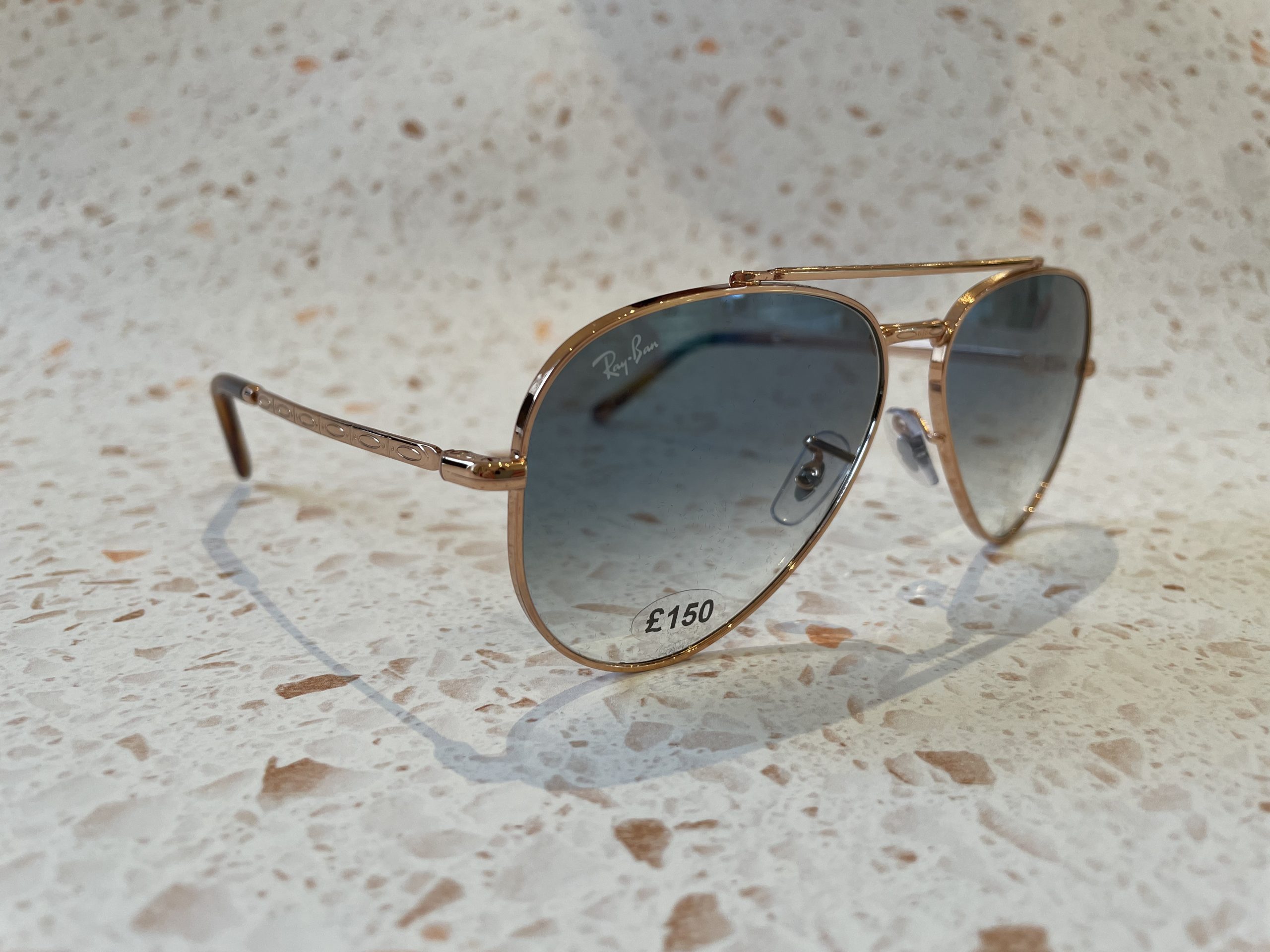 Ray Ban New Aviator in Rose Gold with Blue Gradient Lens | Tuite Eyewear